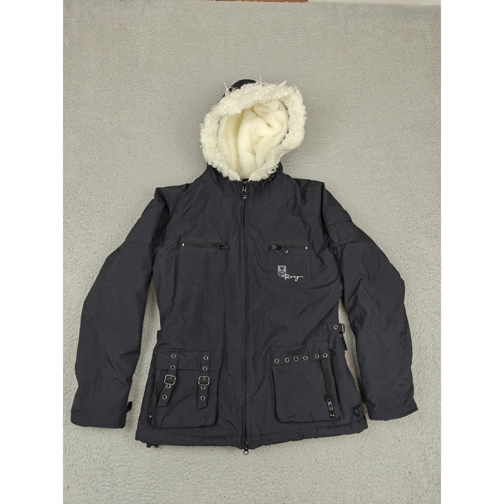 Roxy X-Series Ski Jacket Womens Medium Black Faux Fur Lined Hooded Insulated